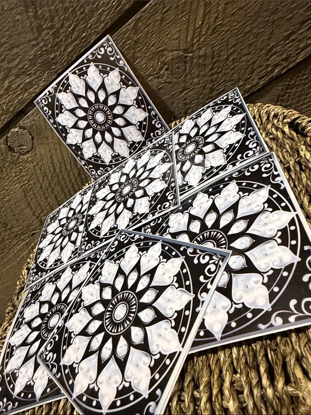 Set of 15 Black & White Mandala Decorative Tiles Peel & Stick Art Decals 4